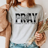 Sandjest Christian T-Shirt Pray Through It on It Over It Gift for Jesus Lover Bible Lover